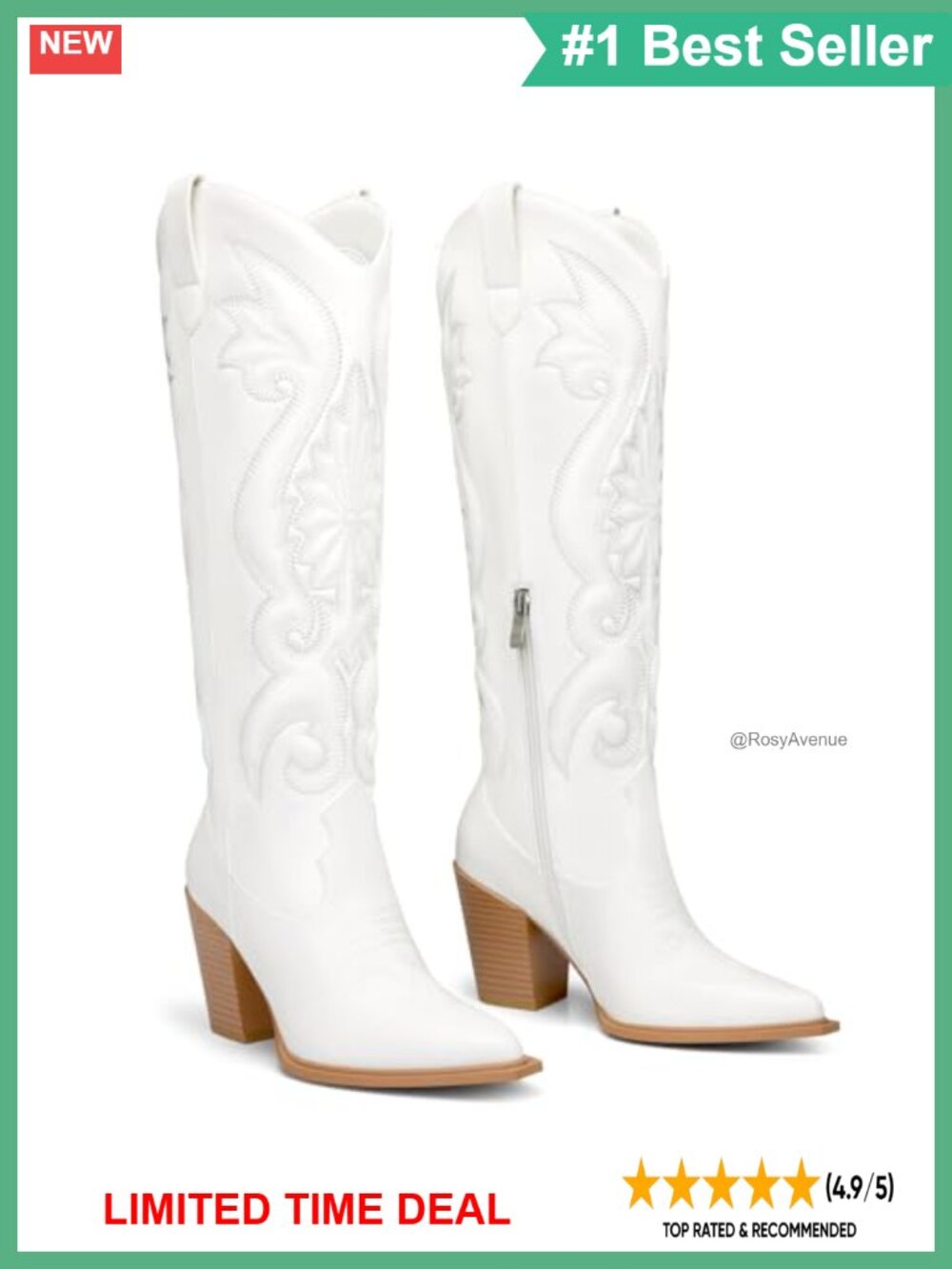 CELLENZ Women's Wide Calf Knee High Western Cowboy Boots Chunky Heel